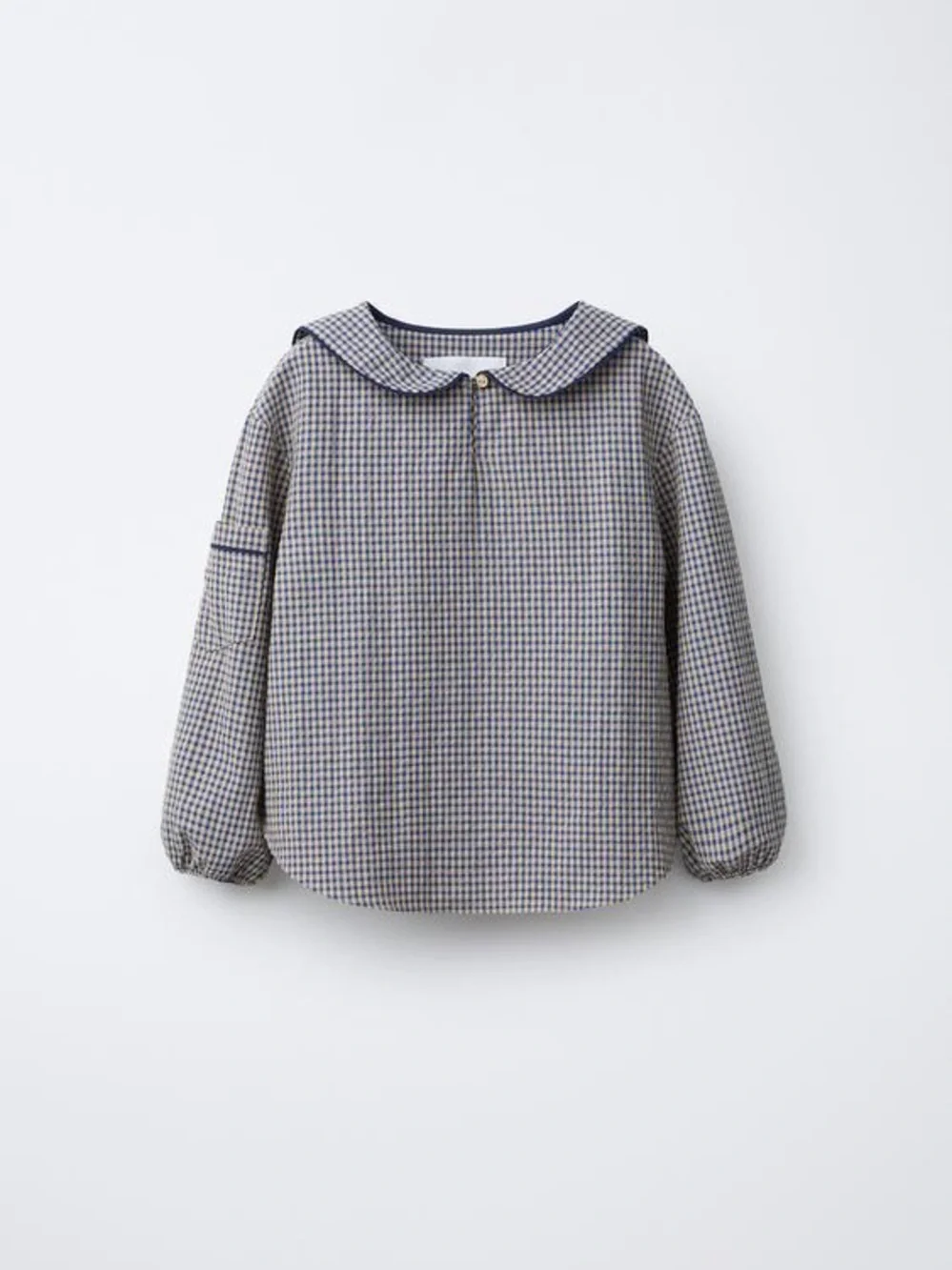 ZARA Girls Gingham Peter Pan Collar Blouse Size 9-10Y 140 NWT Blue Beige Top